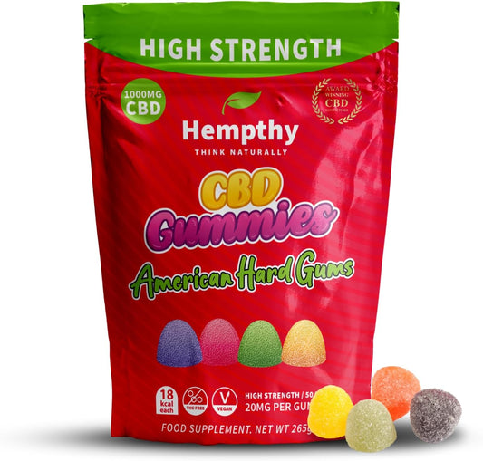 CBD Gummies High Strength 1000Mg CBD Edibles for Pain Relief & Better Sleep, Thc-Free, High Strength CBD Gummy for Anxiety Relief for Adults (American Hard Gums)