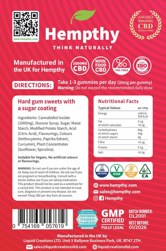 CBD Gummies High Strength 1000Mg CBD Edibles for Pain Relief & Better Sleep, Thc-Free, High Strength CBD Gummy for Anxiety Relief for Adults (American Hard Gums)